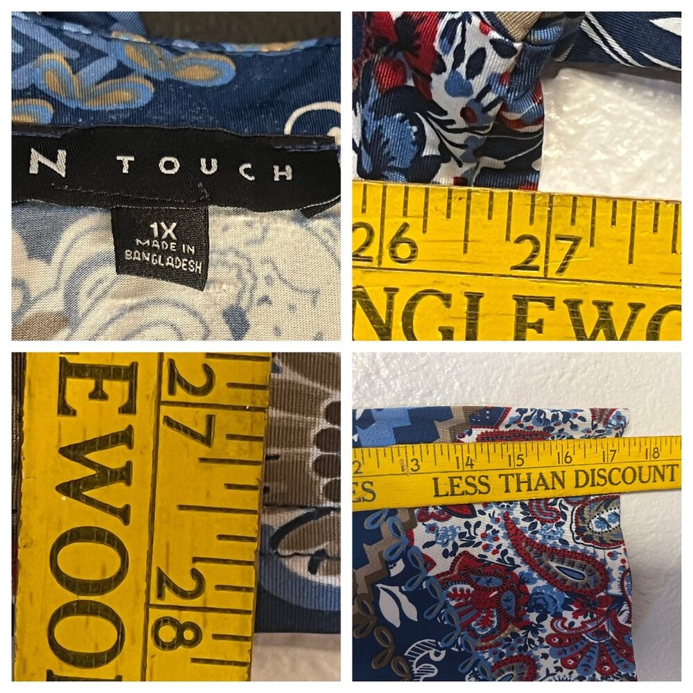 N Touch Women’s 1X Multicolor Floral Boho Tunic Top Button Details Blue Red - Picture 11 of 15